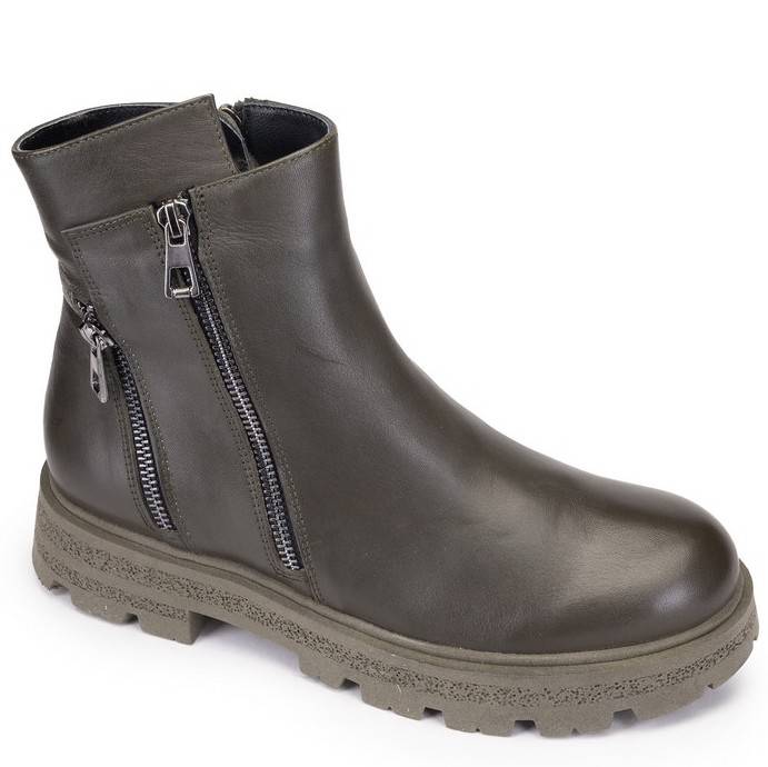 Ботинки жен. 109042-19-khaki-2 кожа-мех хаки